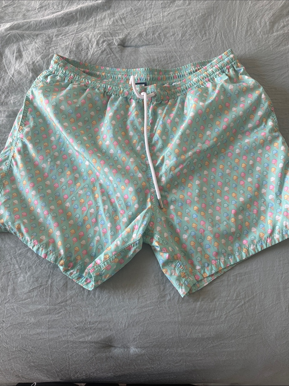 Men's Mint Green Printed Swim Trunks with Drawstring Waist